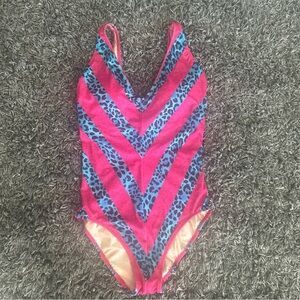 Hot pink paisleys and blue cheetah print one piece Gottex Swimsuit size 10